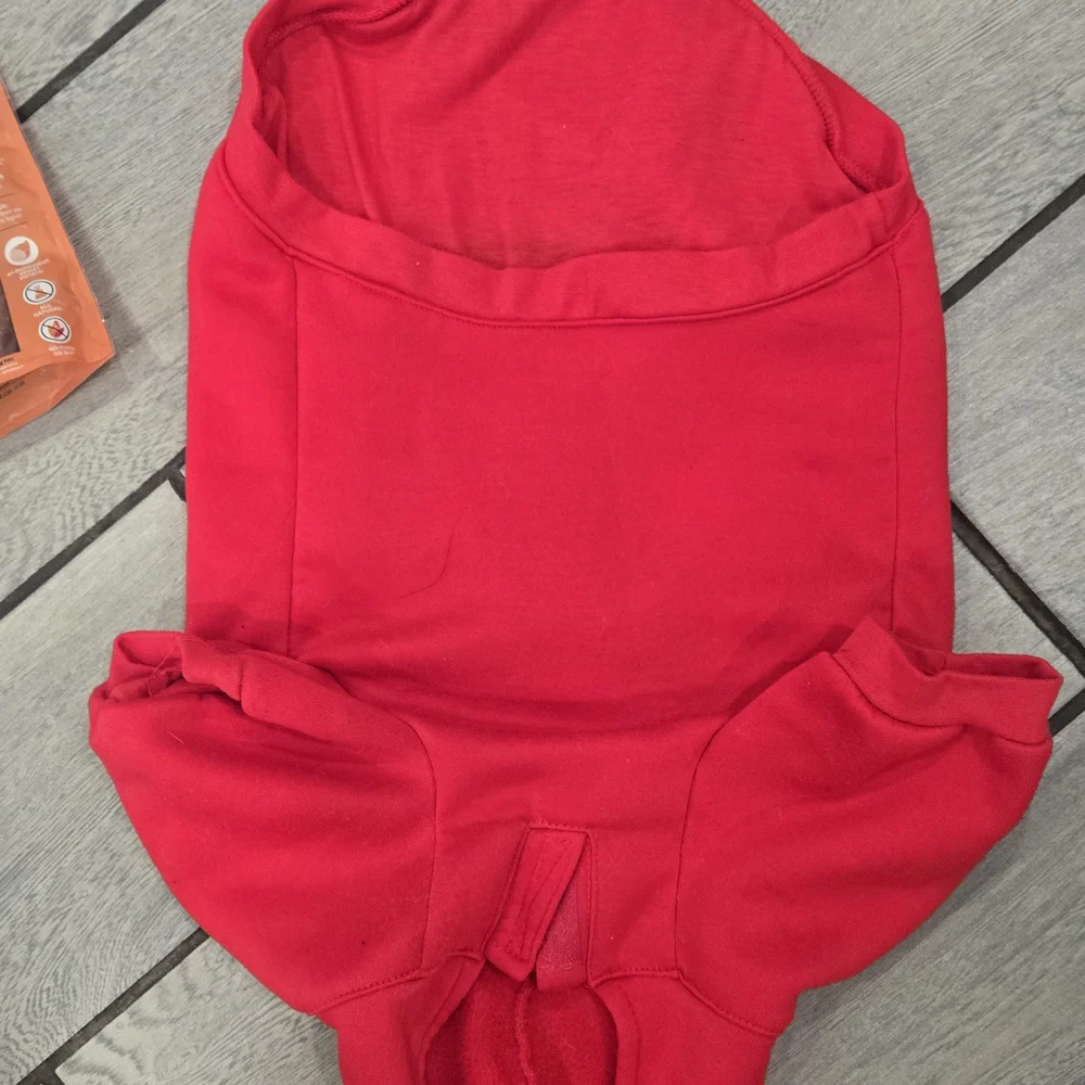 Red Dog Hoodie‎ with Christmas Tree Design